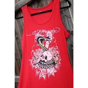 Ed Hardy NWT Red Skull Snake Graphic Ribbed Tank Dress Y2K Tattoo Size L